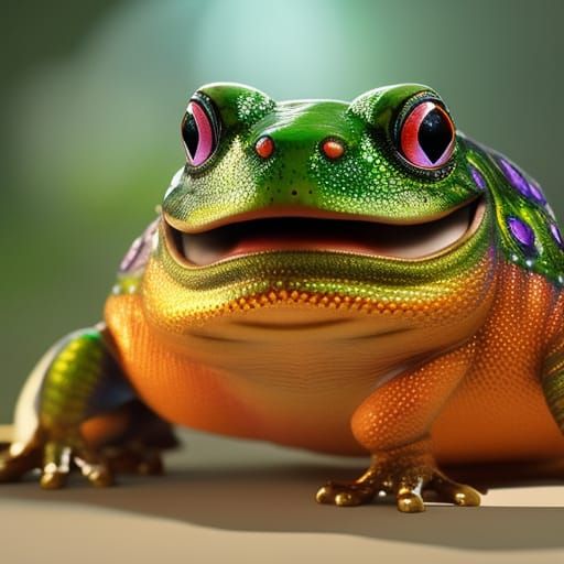Baroque Bullfrog with Iridescent Mushrooms, 3D Digital Art