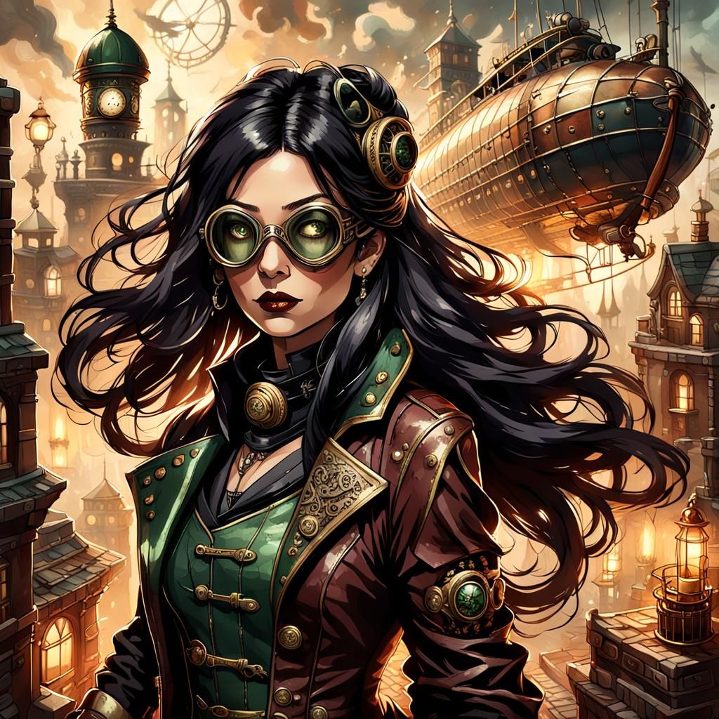 Steampunk Woman with Scimitar on Airship