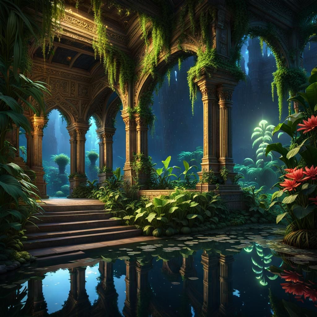 Jungle Overrun Palace Under Starry Sky