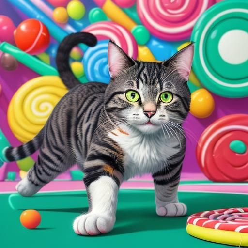 Cat Playing Tennis in Candy Art Style
