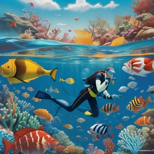 Cartoon Snorkeling Scene in National Geographic Style
