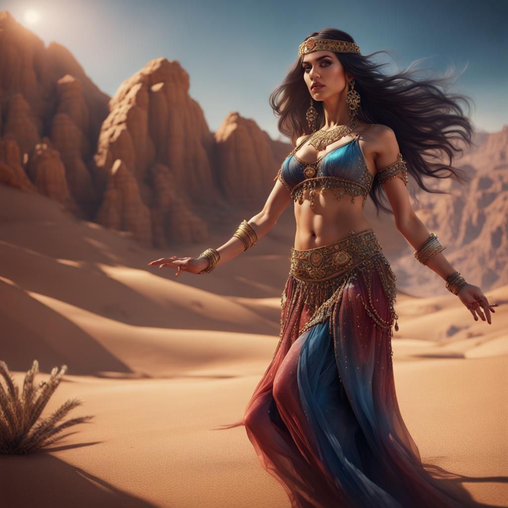 Detailed Matte Painting of a Desert Belly Dancer