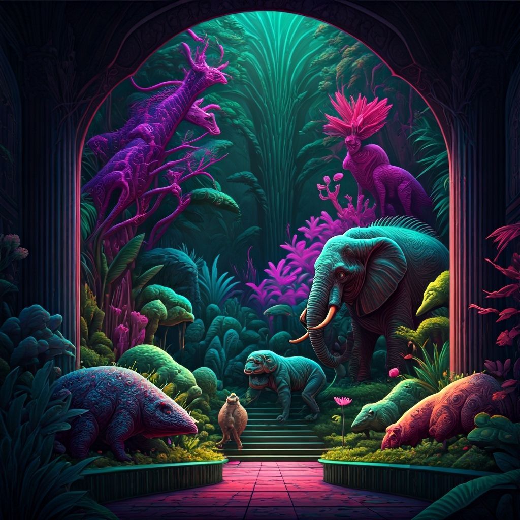 Neon Zoo with Mutant Animals in Cyberpunk Style