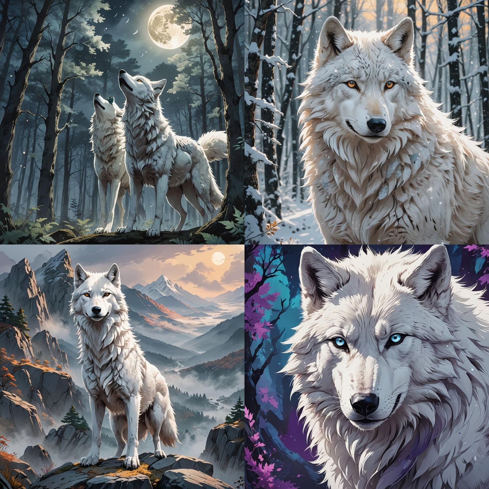 Anime White Wolf Cel-Shaded Illustration