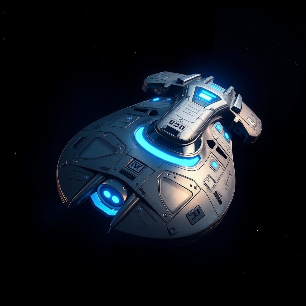 Sleek Spaceship Glimmering in Dark Space