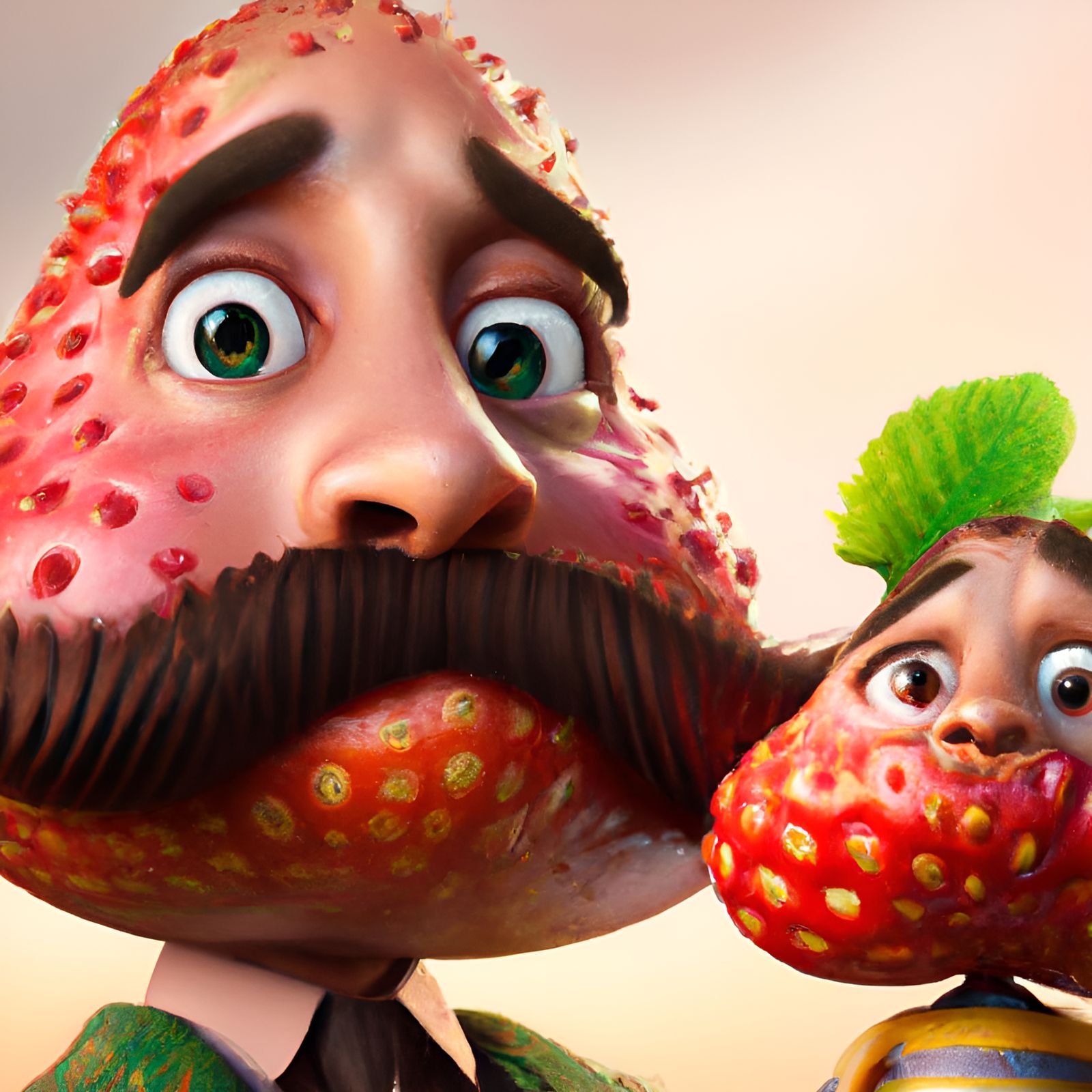 Father and Baby Strawberry: 3D Digital Art