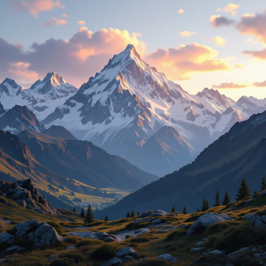 Majestic Mountain Range in Photorealistic Detail