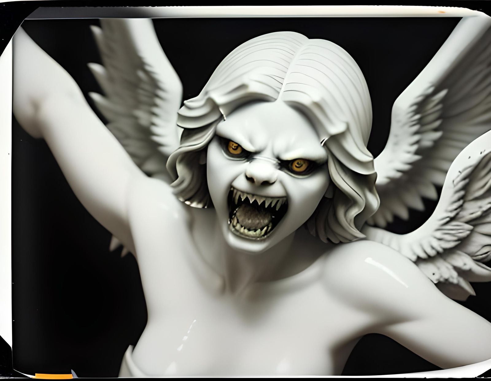 Aggressive Marble Angel in Vintage Polaroid