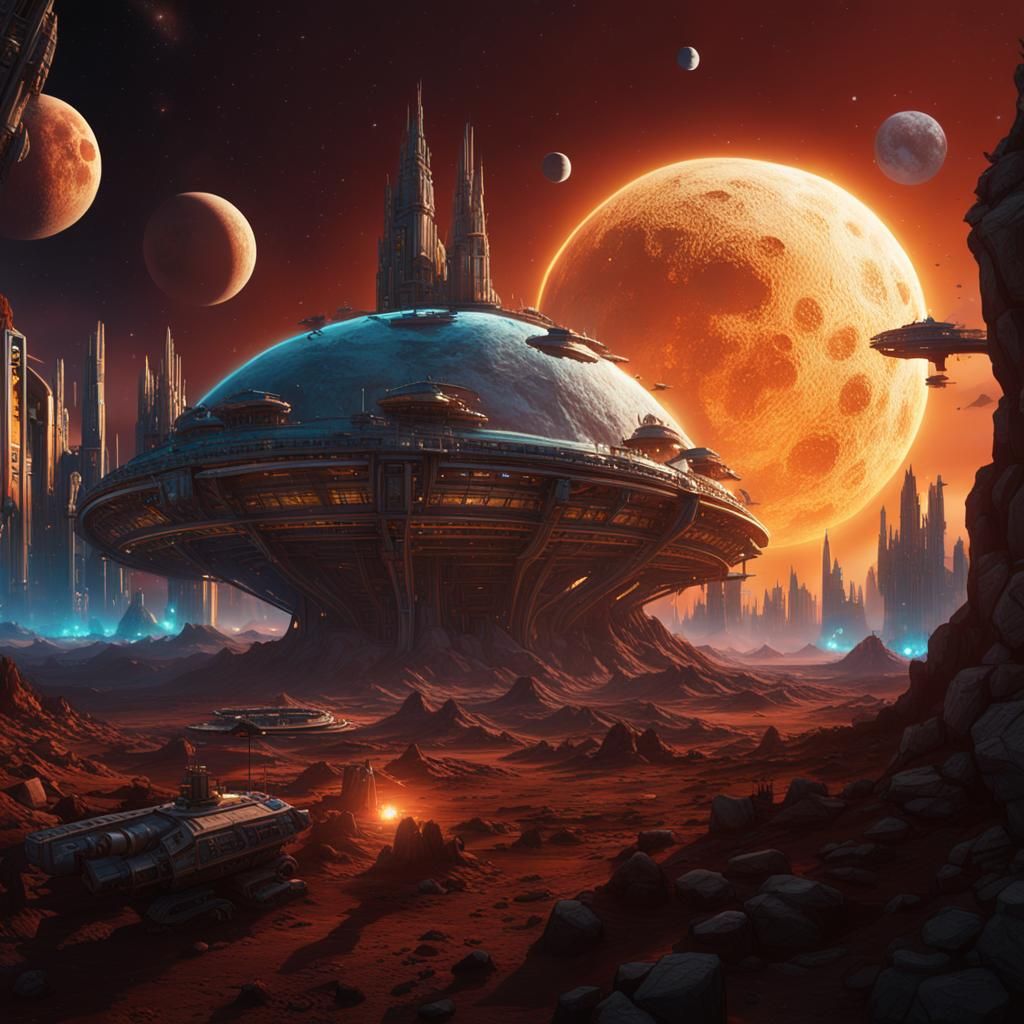 Moon City in Detailed Matte Painting Style
