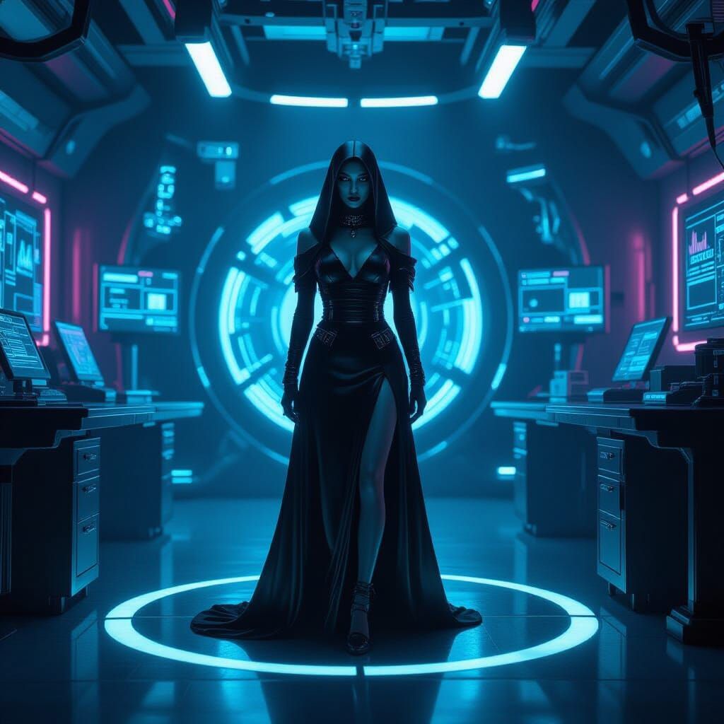 Nyarlathotep in a Futuristic Cyberpunk Lab