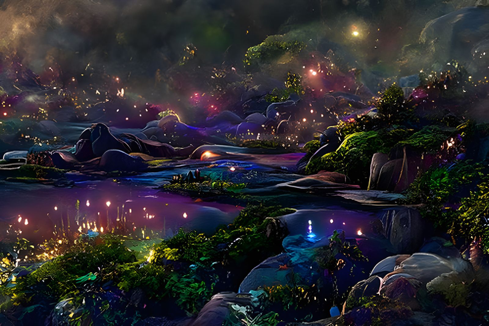 Iridescent Fantasy Map with Aurora Lights in Aetherpunk Styl...
