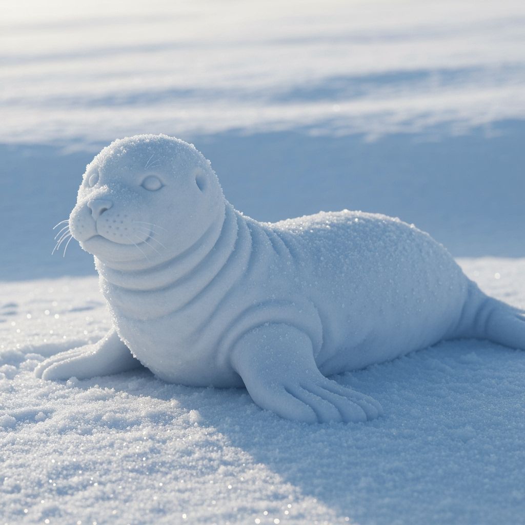 Hyperrealistic Snow Seal Sculpture in Soft Daylight