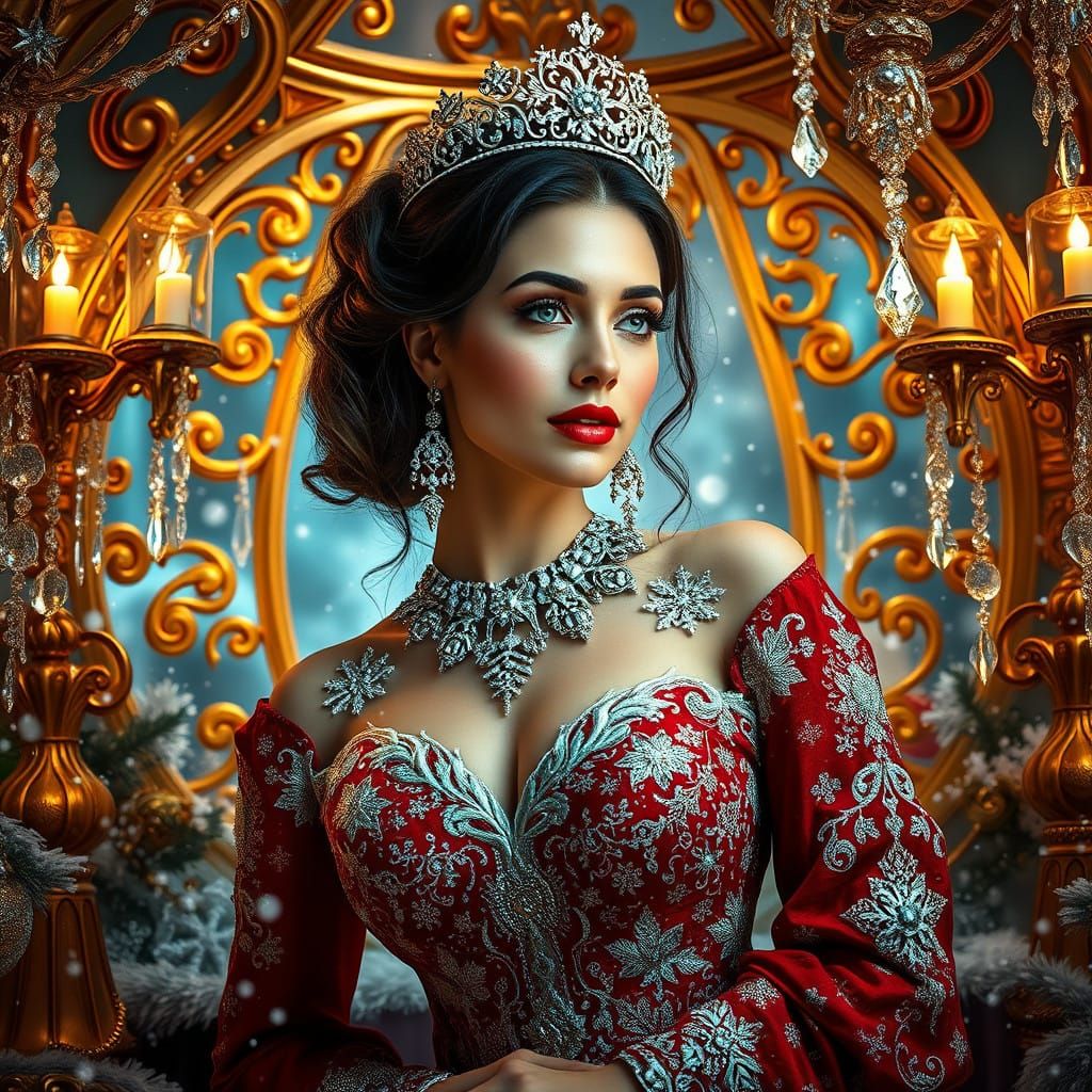 Regally Adorned Christmas Queen in Baroque-Inspired Winter W...