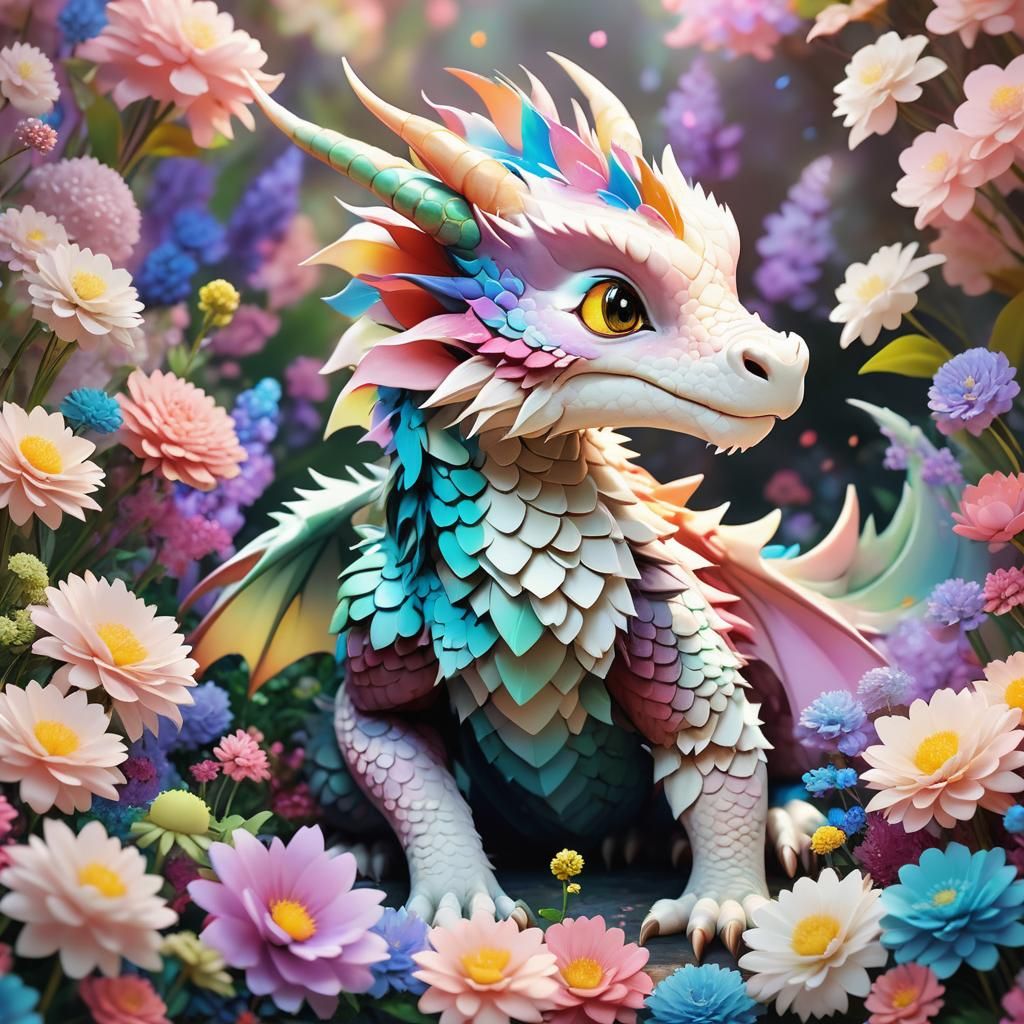 Cute Dragon with Fluffy Tail in Anime Style