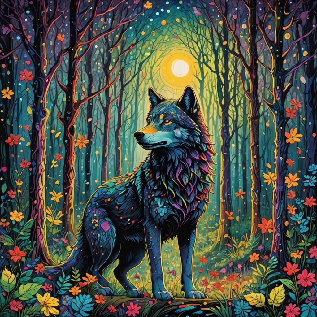 a Wolf in an enchanted forest
