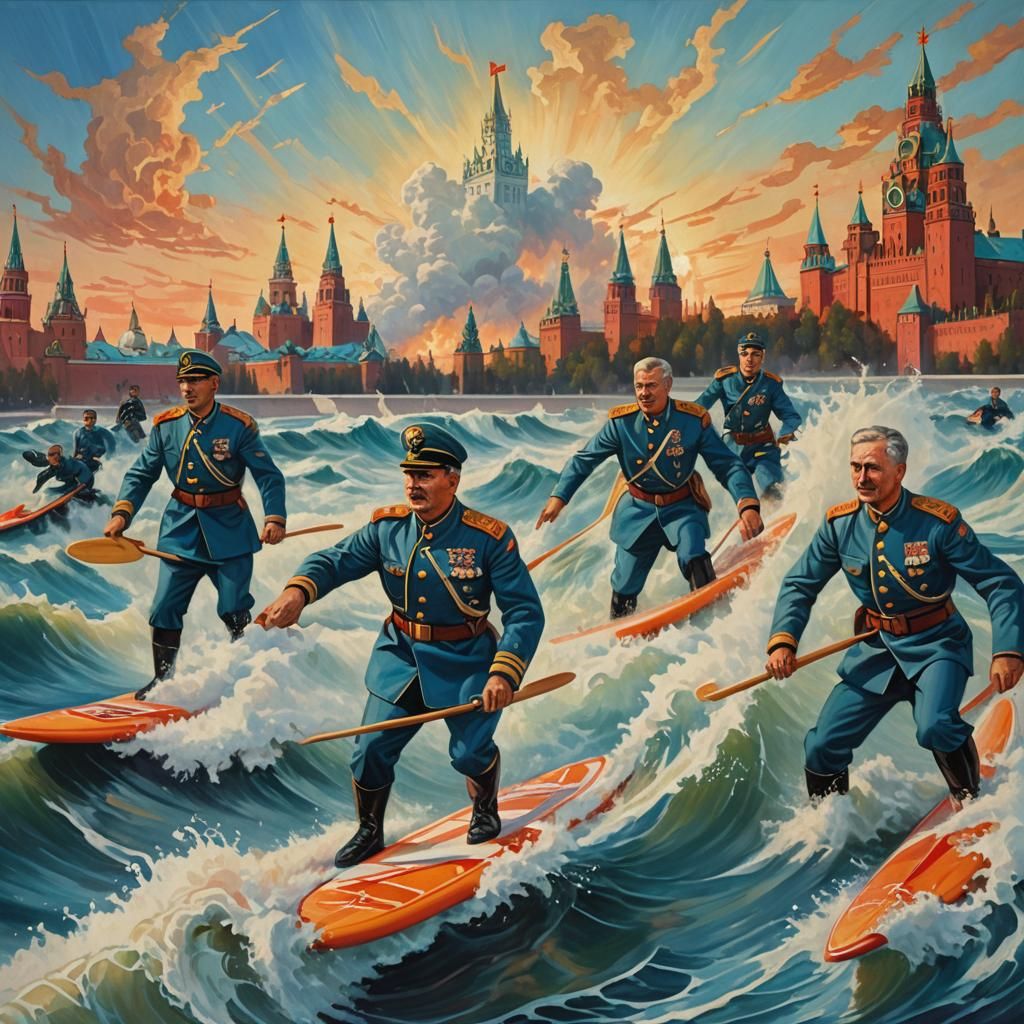 Soviet Generals Surfing: Surreal Dreamlike Art
