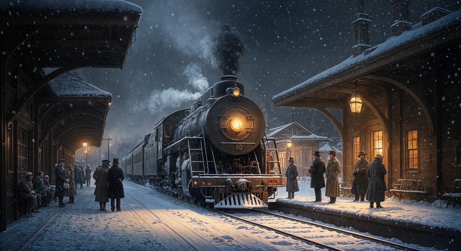 Snowy Train Arrival, Circa 1900
