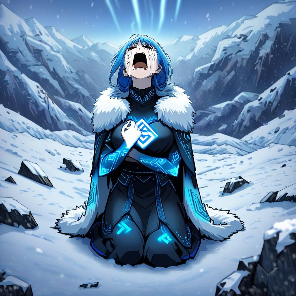 Grieving Warrior in Snowy Landscape