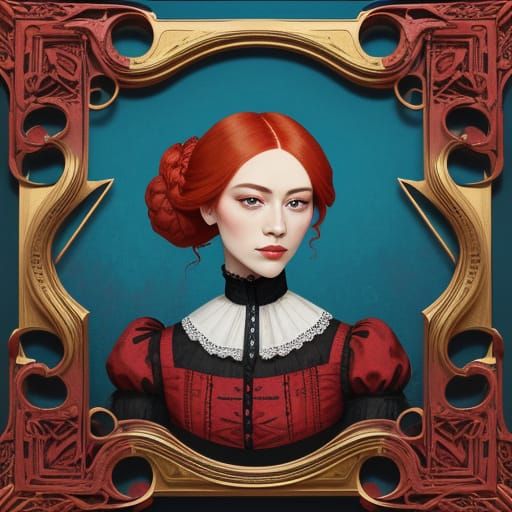 Red Haired Victorian Woman in Screen Print Style