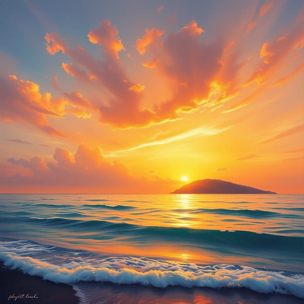 Philippine Sea Sunset in Impressionist Style
