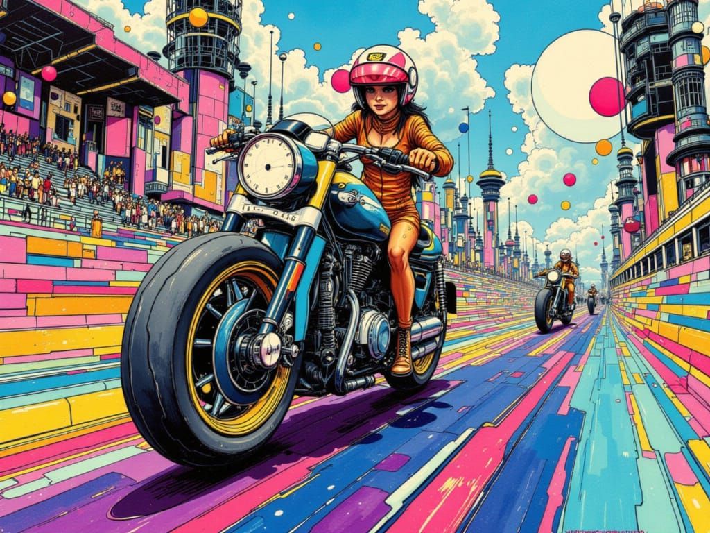 Surreal Motorcycle Race in Psychedelic Alcohol Ink