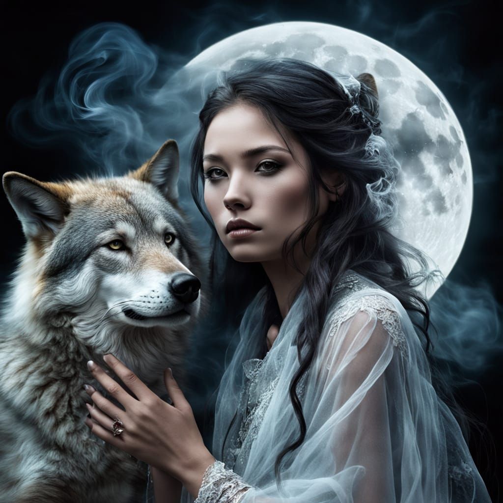 Ghostly Wolf Moon Goddess