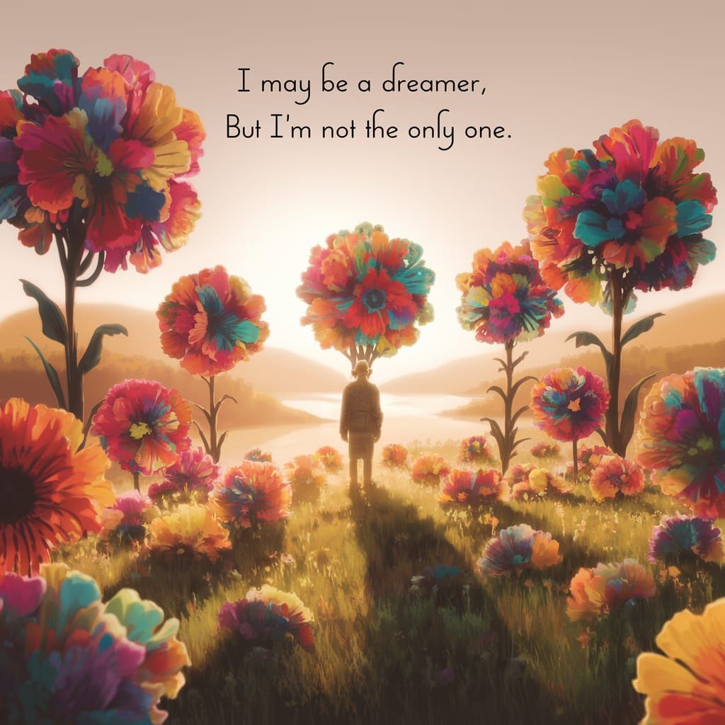 Surreal Dreamer Surrounded by Enchanted Psychedelic Blooms i...