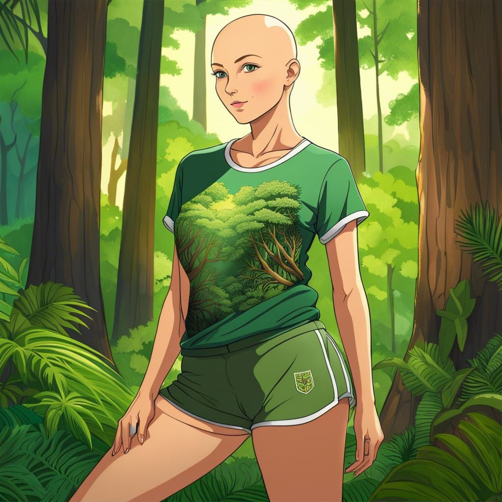 Anime Woman with Hazel Eyes in Forest Scene