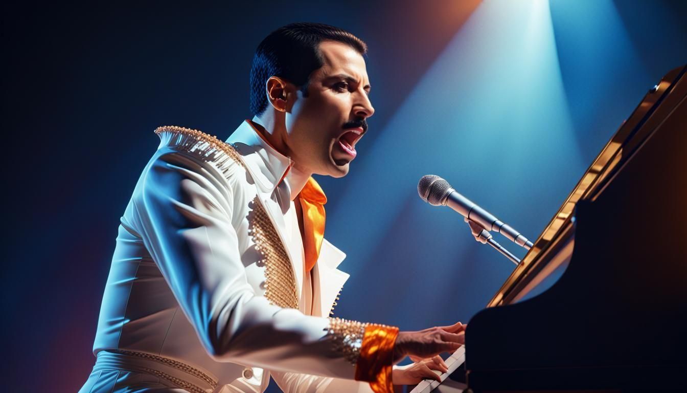 Freddie Mercury Sings On Stage in White Satin