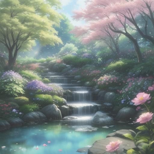 Cute Kitten in Garden: Watercolor Anime Concept Art