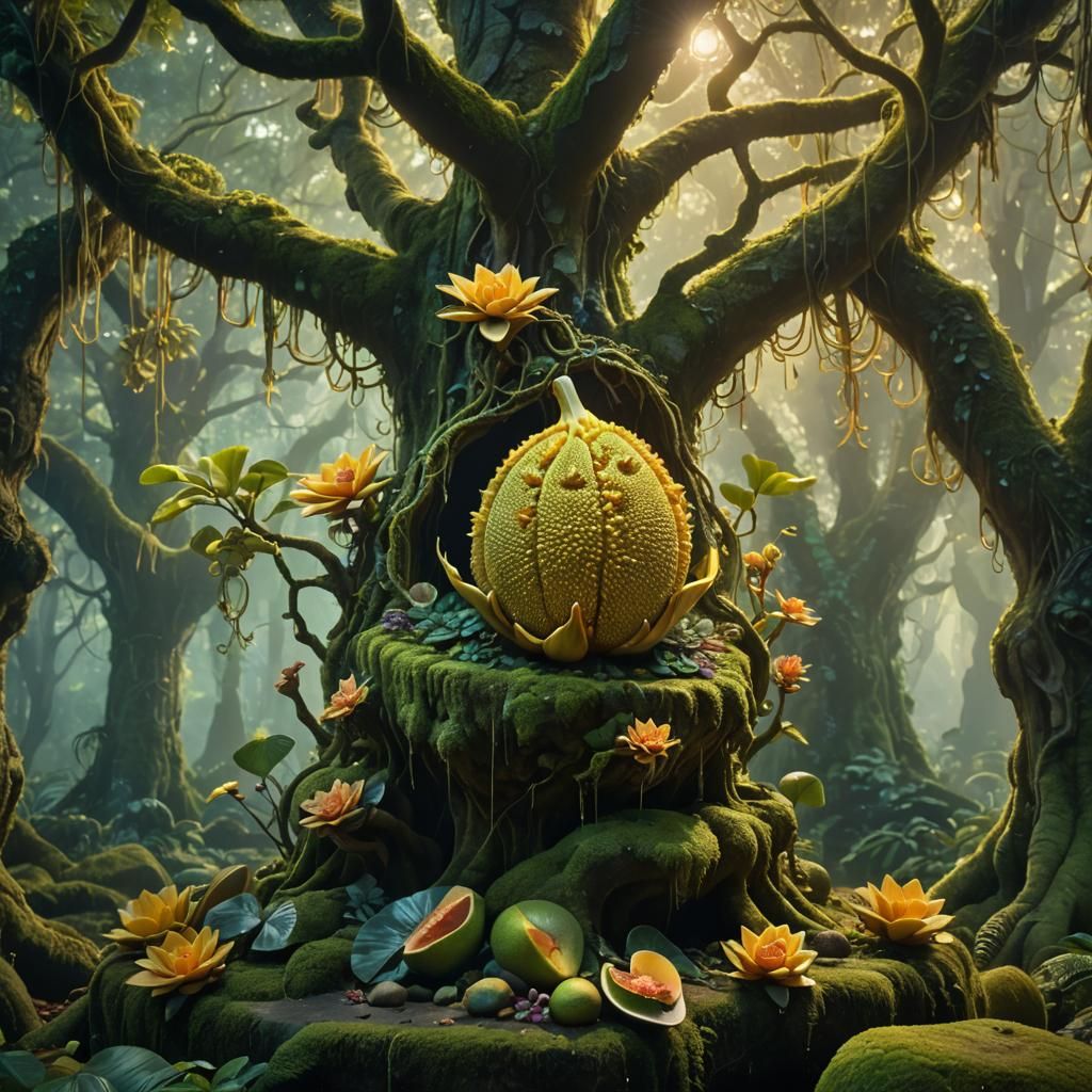 Mystical Jackfruit on Stone Pedestal