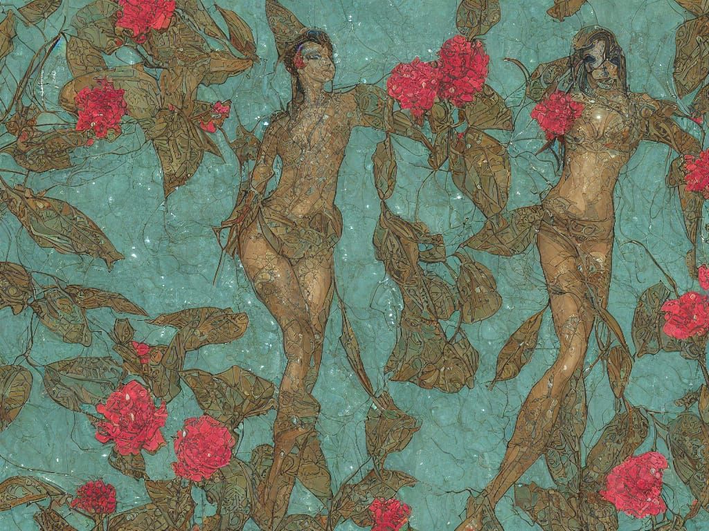 River Witch in Lush Landscape: Artistic Painting