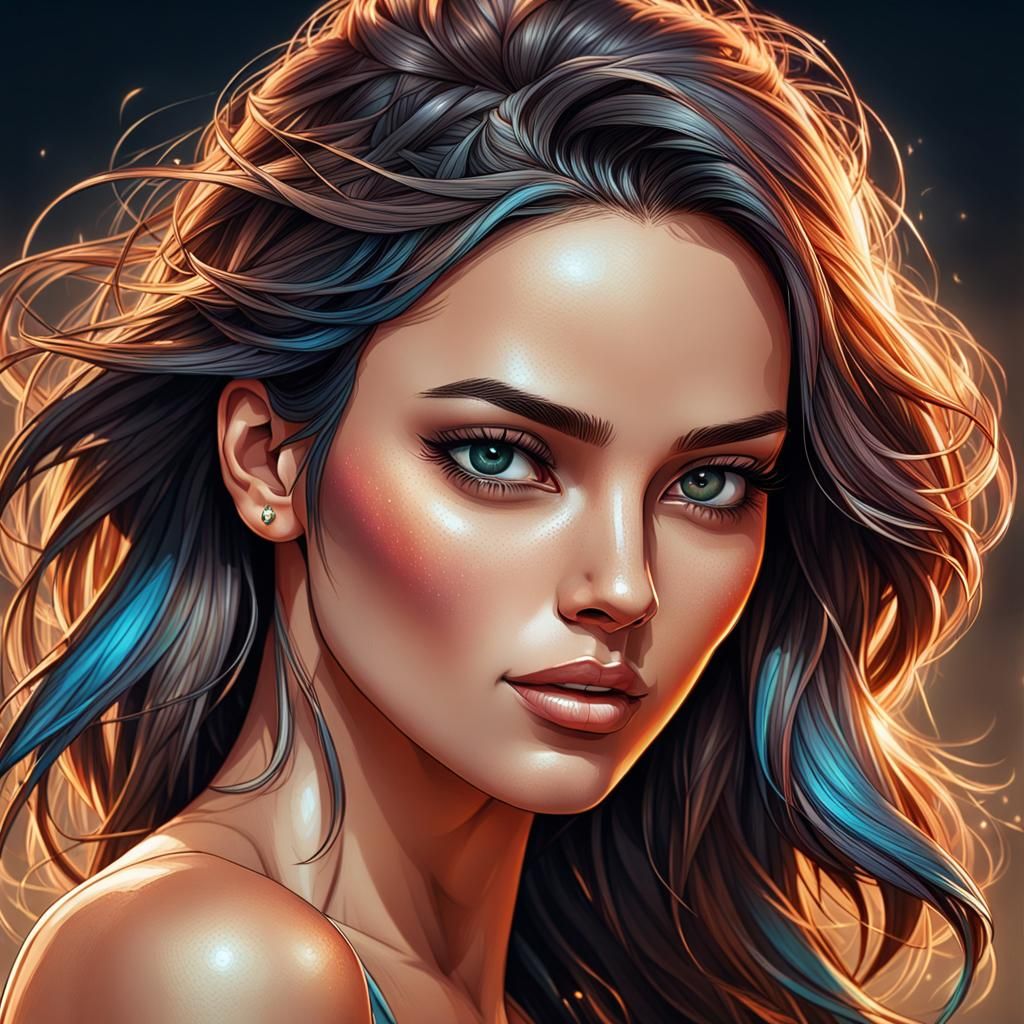Detailed Portrait of a Beautiful Woman, Digital Art