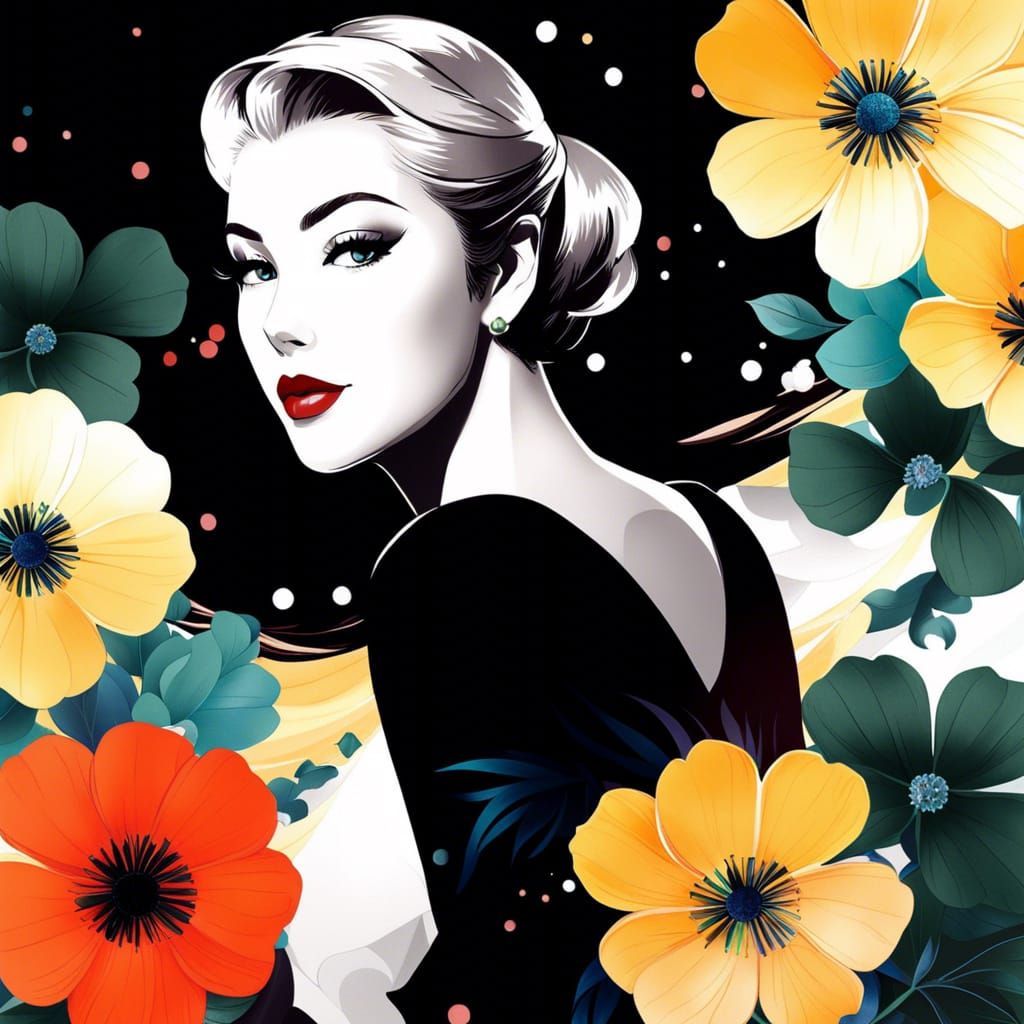 Grace Kelly Portrait in Bohemian Collage Style