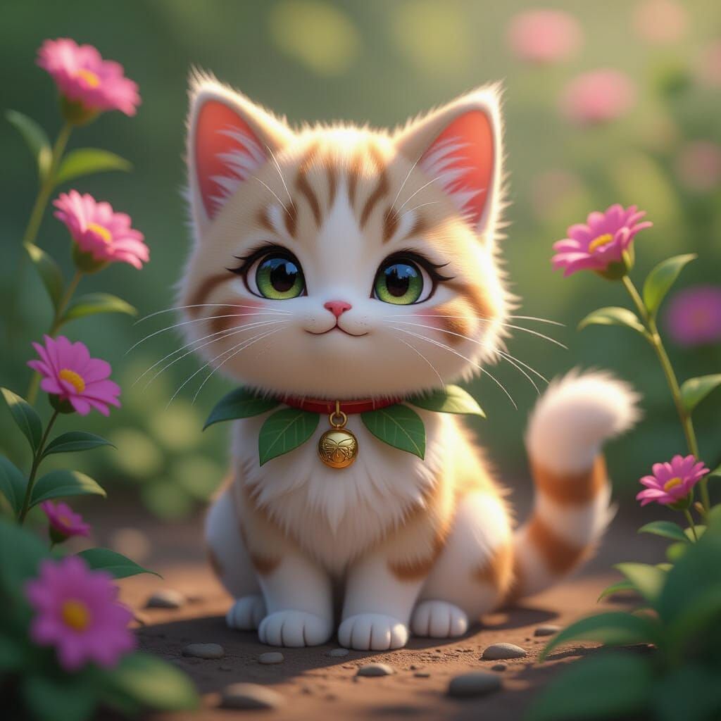 Cute Cat-Faced Plant with Anime Style