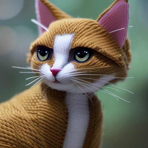 Yarn Cat Doll Portrait in Dark Fantasy Style