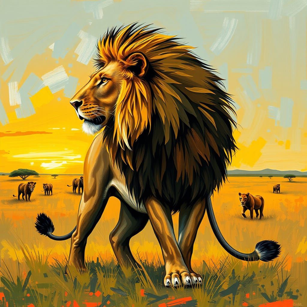 Majestic Lion in Gouache Impressionist Style