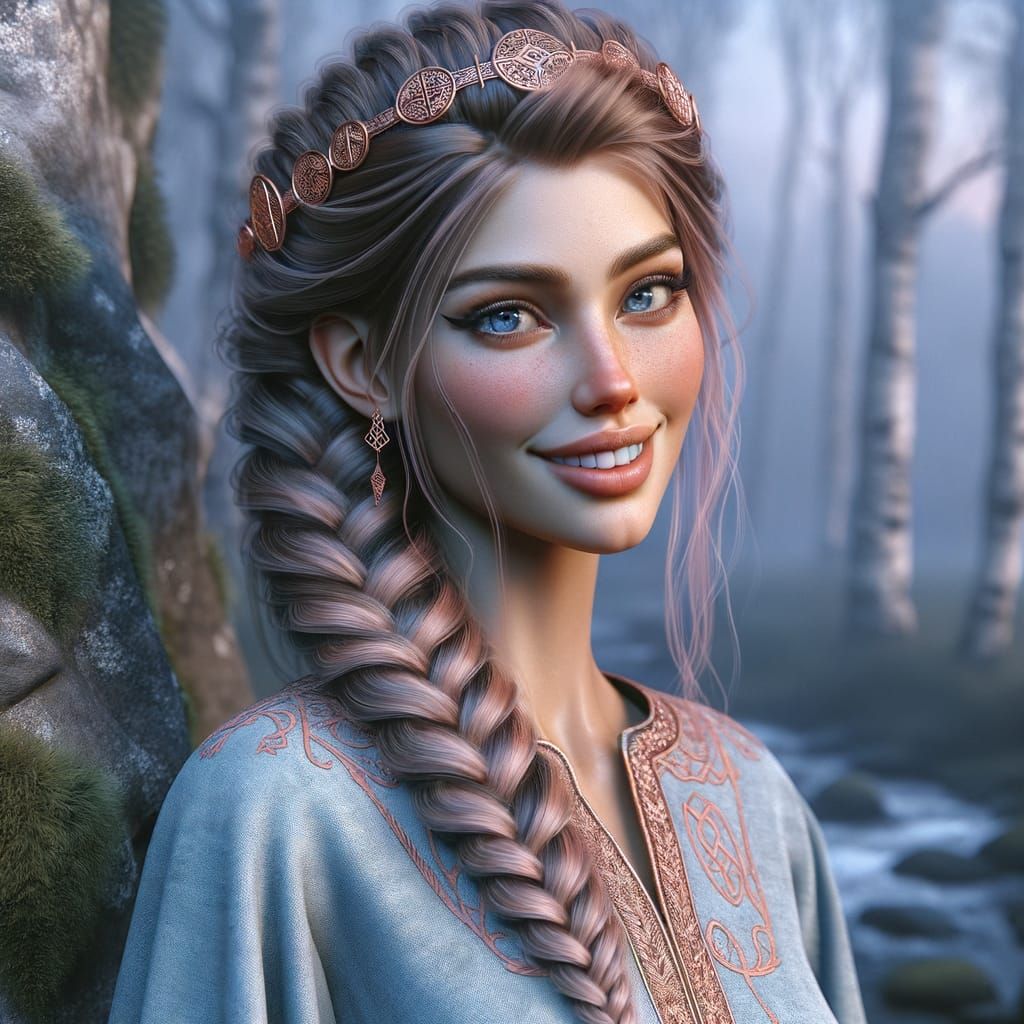 Viking Goddess Gersemi with Braided Hair, Digital Art