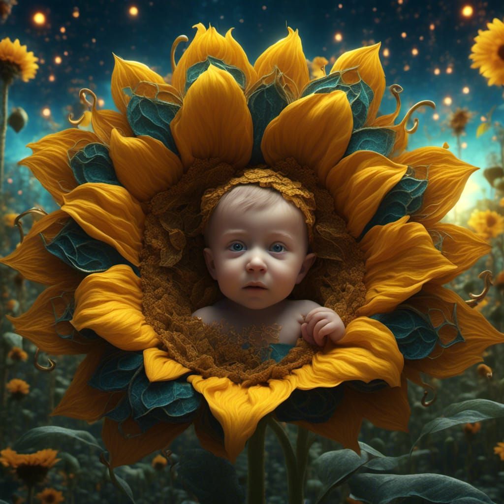 Giant Sunflower with cute baby
