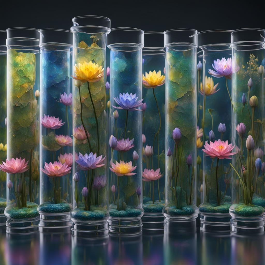 Monet Water Lilies in Test Tubes: Detailed Matte Painting
