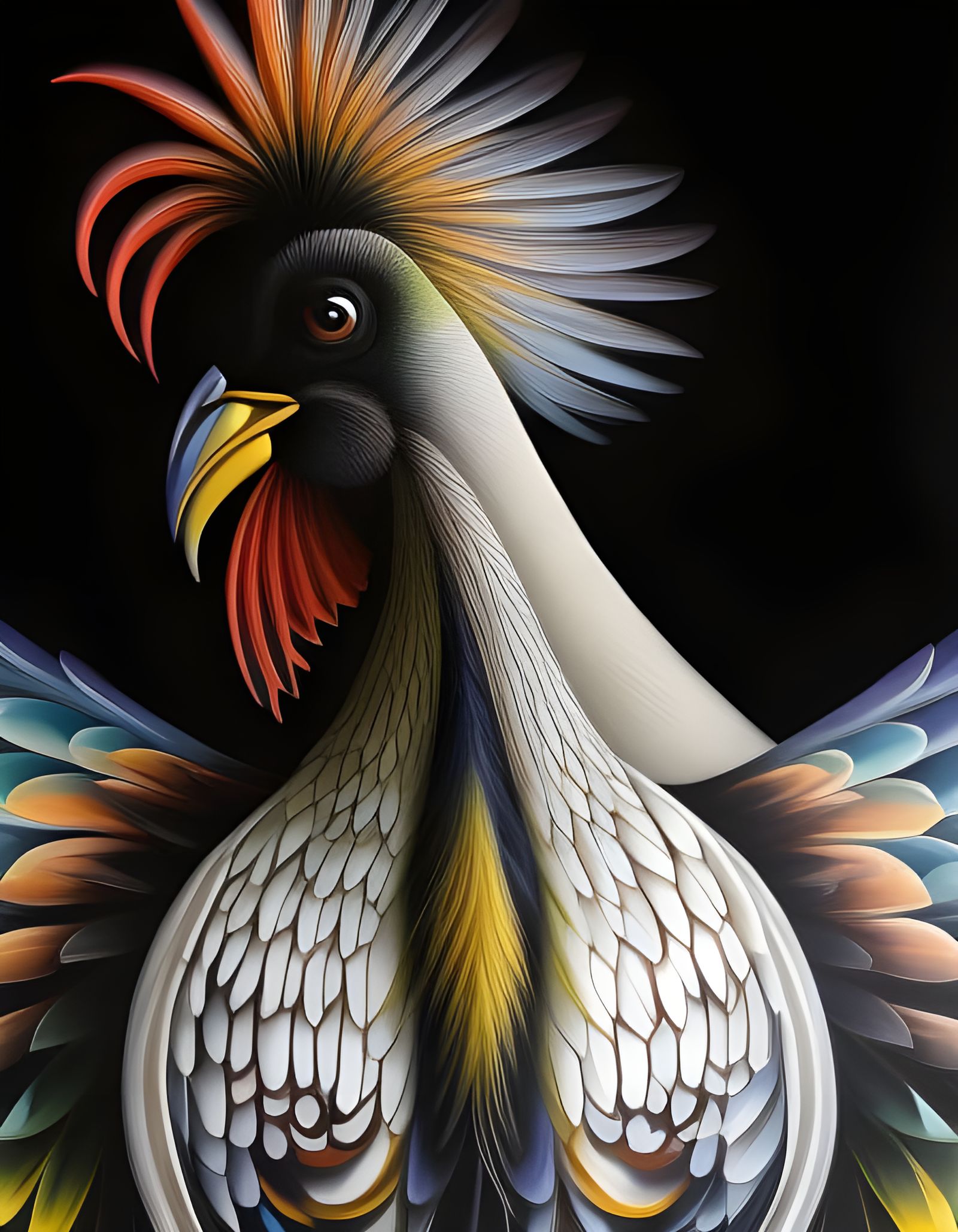 Rooster Heralding Dawn: Italian Oil Painting