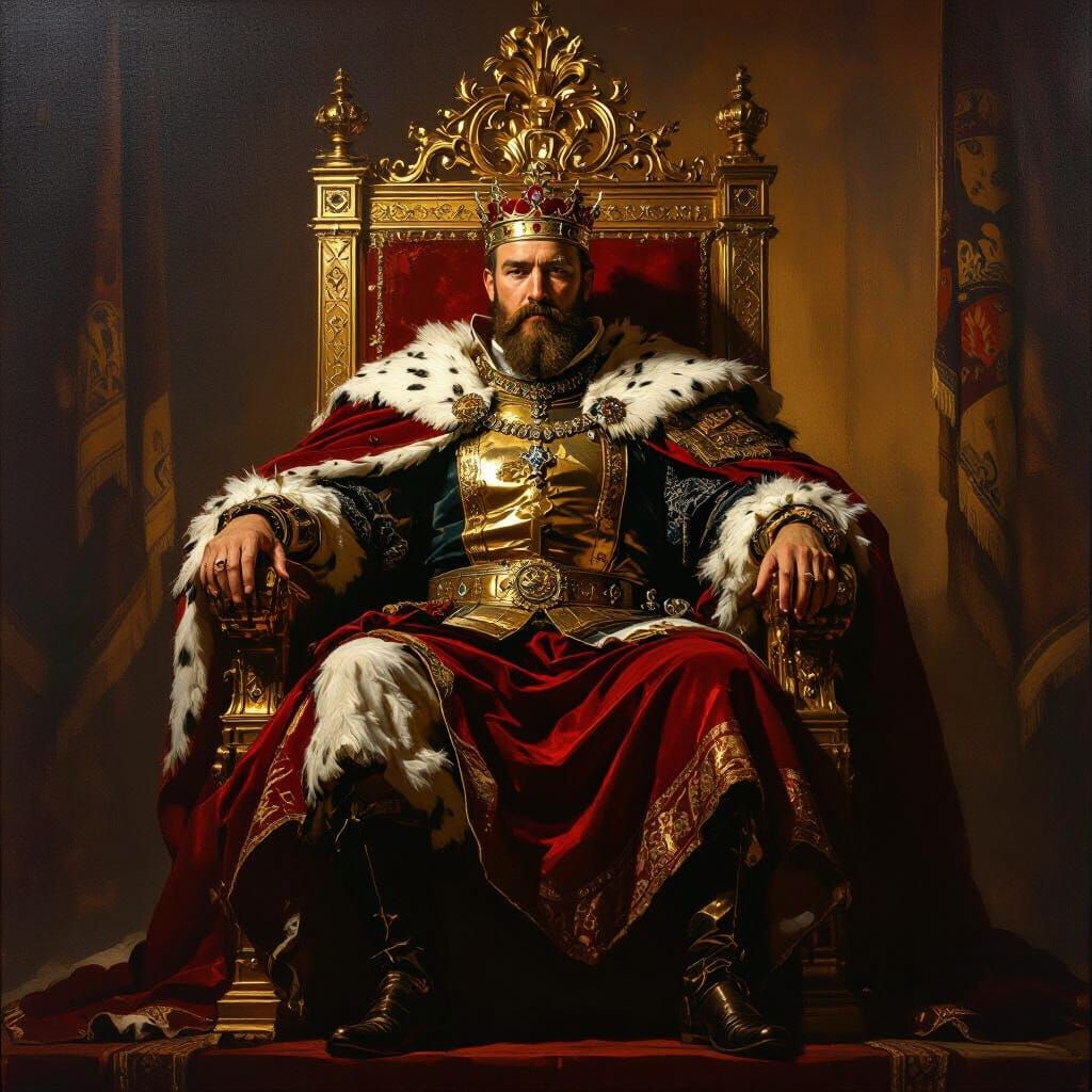 Majestic King on Ornate Golden Throne