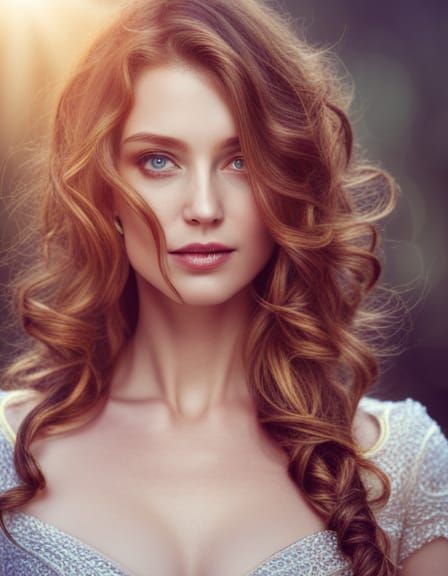 Woman in Sapphire Dress with Ethereal Dreamcore Style