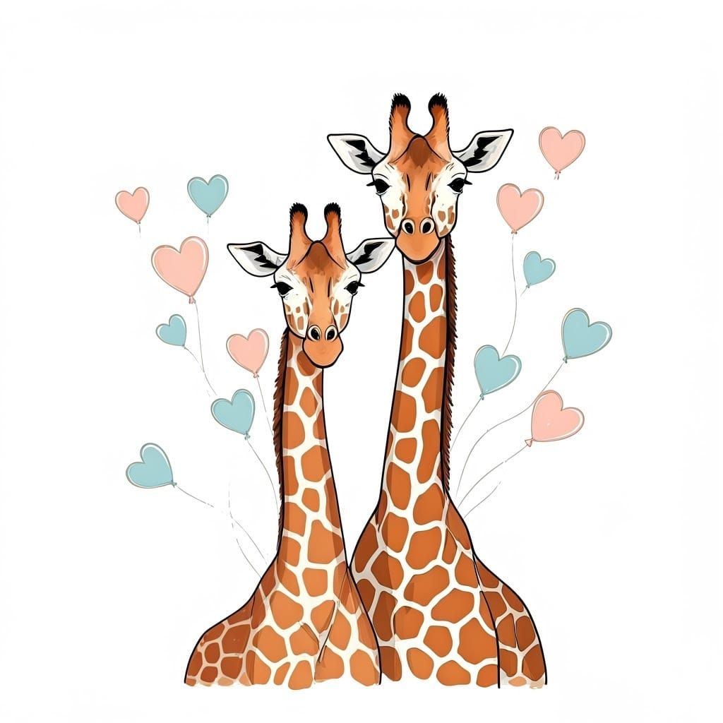 Whimsical Giraffe Pair in Dreamy, Hand-Drawn Style