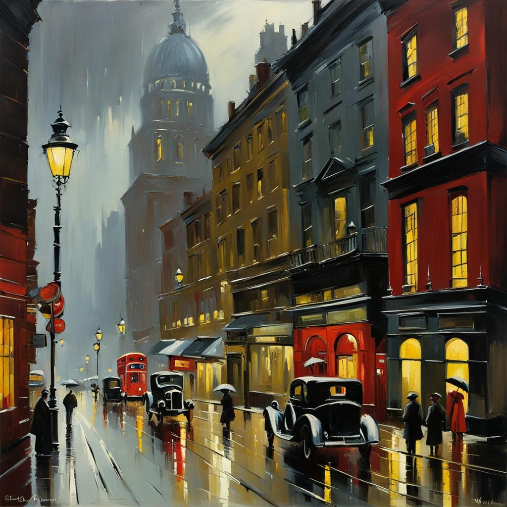 Rainy Cityscape in Luminist Style