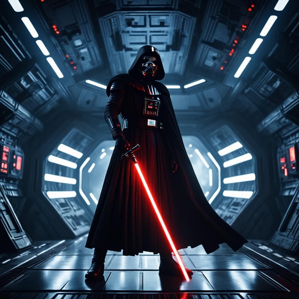 Kylo Ren Lightsaber Hero Shot in Film Noir Style