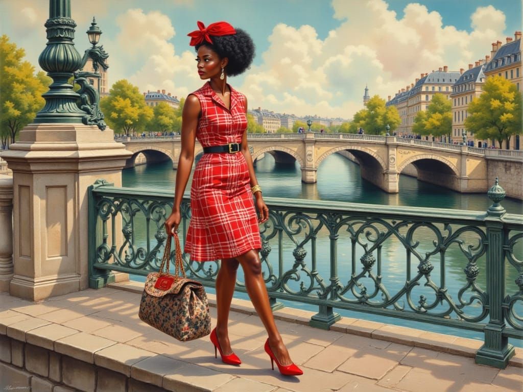 1960s Black Woman in Paris, Gouache Style