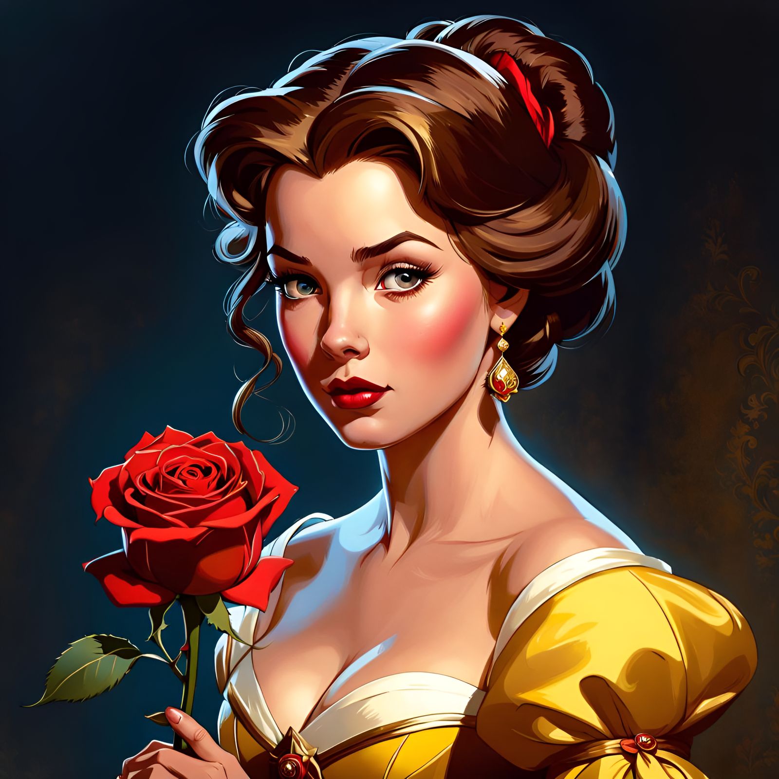 Skeptical Princess Belle Portrait in Digital Illustration St...