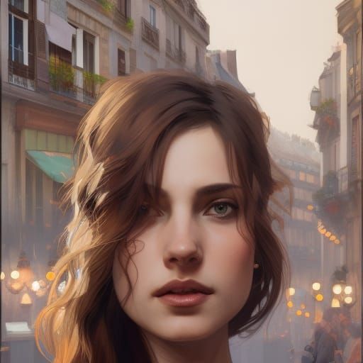 Parisian Cafe Portrait in Hyperdetailed Splash Art Style