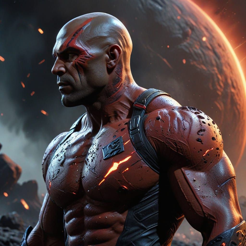 Sci-Fi Warrior Profile with Red Tattoos in Space